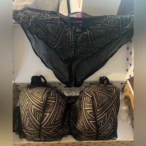 Adore Me NWT 2X 42DD Elegant Black Lace Bra and Panty Set